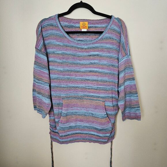 Ruby Rd. Top Knit Striped Petite Blue Purple Orange Pocket Cinched Sides Casual - Picture 1 of 10